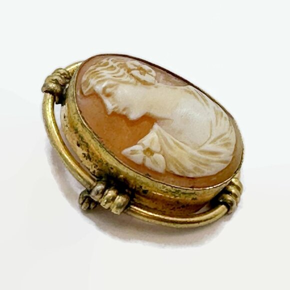 Cameo Brooch, Shell, Left Facing, Gold Filled, Art Deco, 1920s, Antique, Vintage - Picture 6 of 6